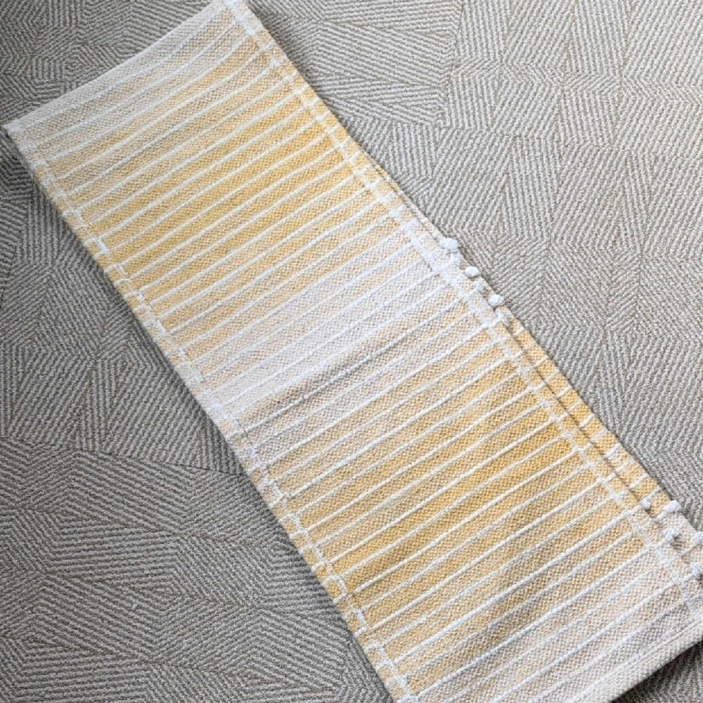 ☀️ Cotton Runner - Table Or Rug - Sunny Ombre Yellow Cream Tan Stripe Diamond
